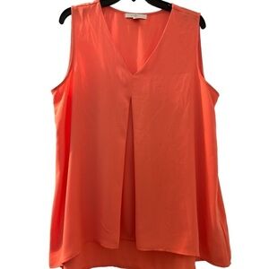 FEVER sleeveless top, full cut size Large.   Tangerine color, deep V Neck Pleats